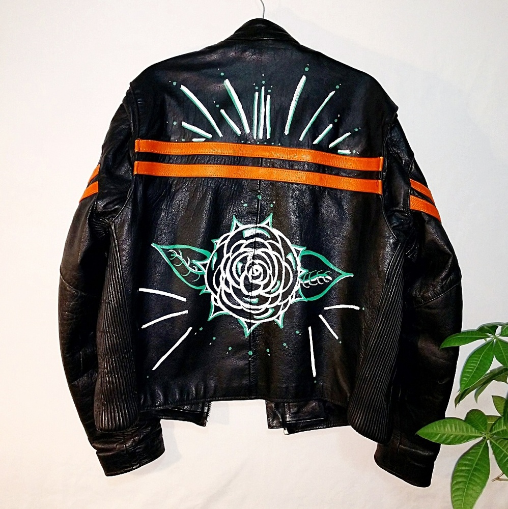 Hand painted genuine leather jacket size XL